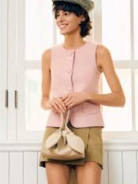 H&M Blush Pink Tailored Vest Waistcoat Sleeveless Button Front Pockets Preppy